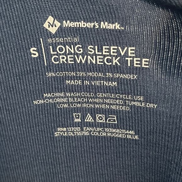 Member's Mark Blue Long Sleeve Crew Neck Basic Shirt New - Picture 4 of 5